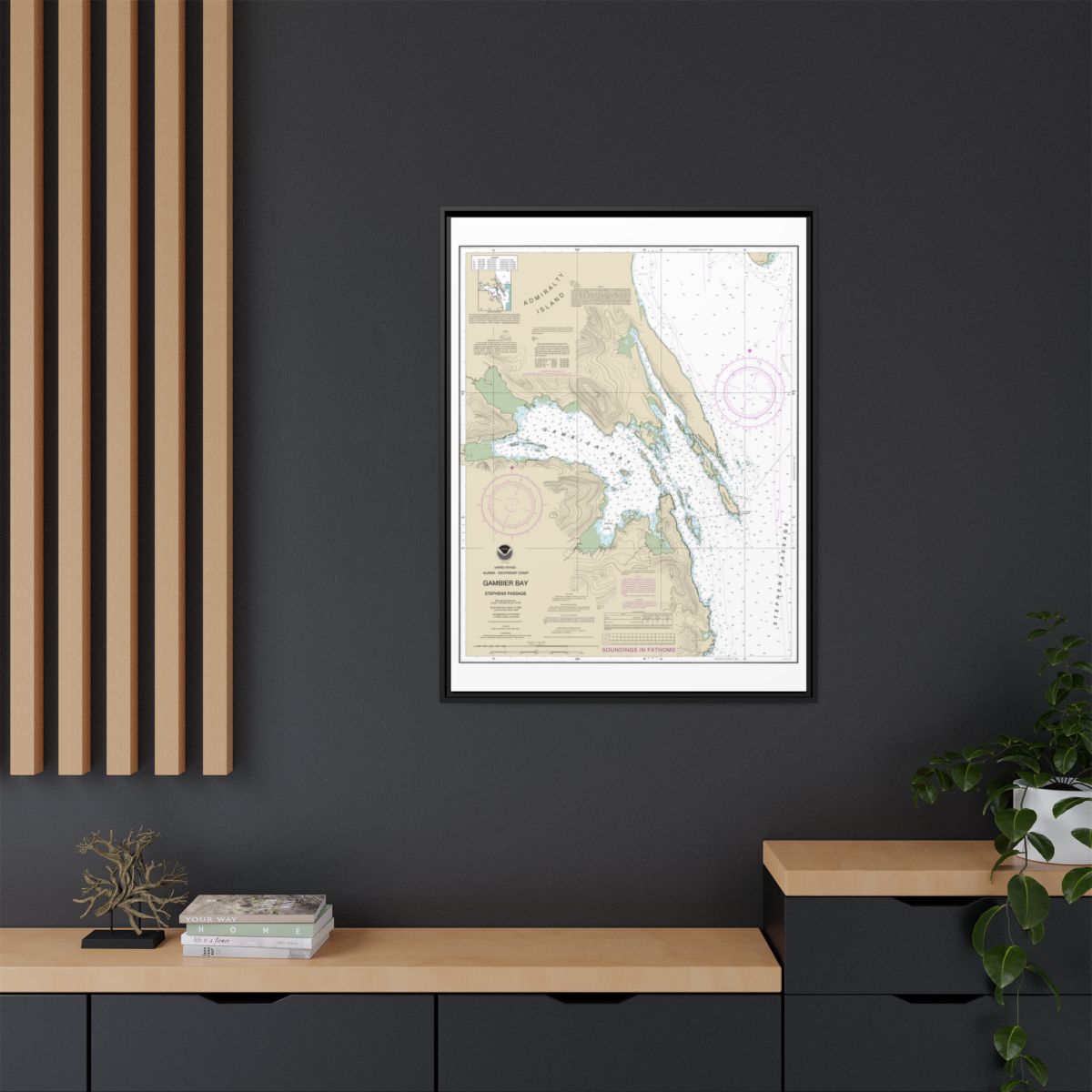Chart 17362 Gambier Bay, Stephens Passage - NOAA Nautical Chart Floating Frame Canvas | 24" x 32" | 30" x 40" - Black context-2