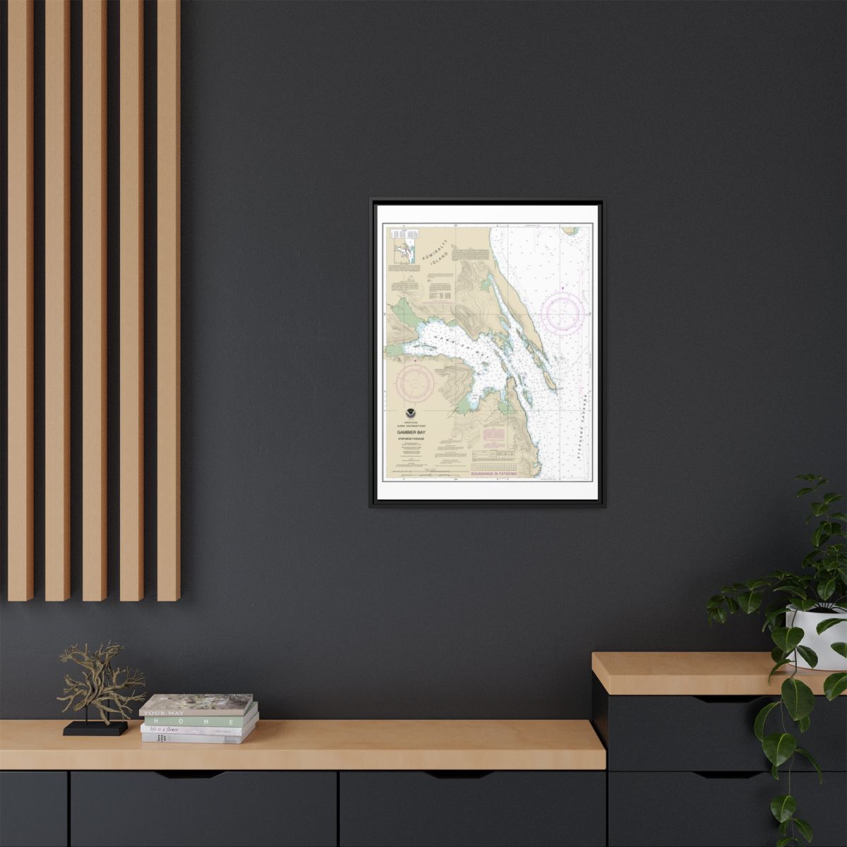 Chart 17362 Gambier Bay, Stephens Passage - NOAA Nautical Chart Floating Frame Canvas | 24" x 32" | 30" x 40" - Black context-2