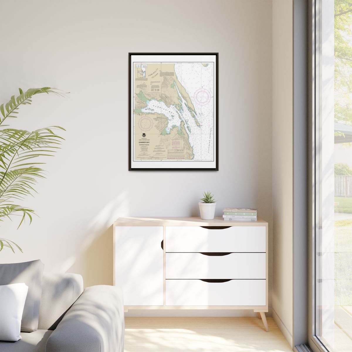 Chart 17362 Gambier Bay, Stephens Passage - NOAA Nautical Chart Floating Frame Canvas | 24" x 32" | 30" x 40" - Espresso context-1