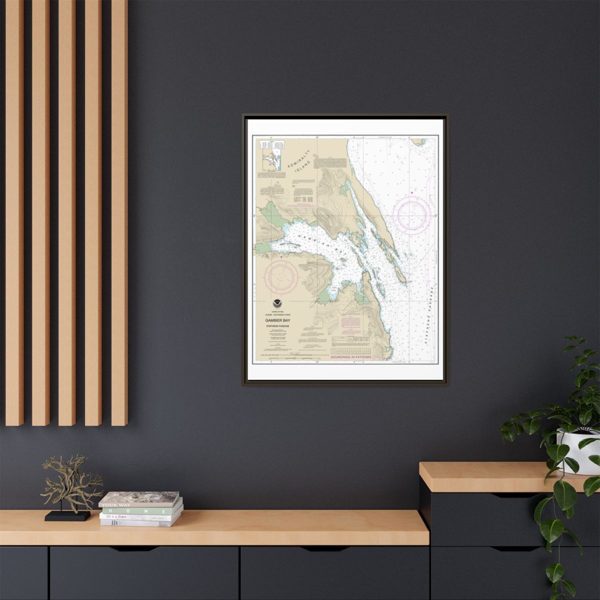 Chart 17362 Gambier Bay, Stephens Passage - NOAA Nautical Chart Floating Frame Canvas | 24" x 32" | 30" x 40" - Espresso context-2