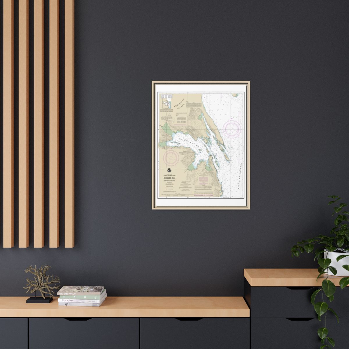Chart 17362 Gambier Bay, Stephens Passage - NOAA Nautical Chart Floating Frame Canvas | 24" x 32" | 30" x 40" - Natural context-2