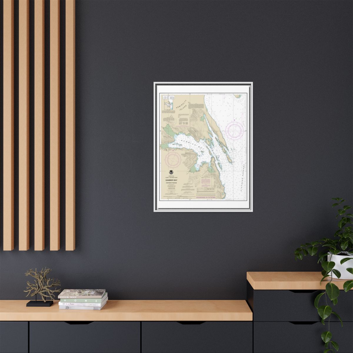 Chart 17362 Gambier Bay, Stephens Passage - NOAA Nautical Chart Floating Frame Canvas | 24" x 32" | 30" x 40" - White context-2