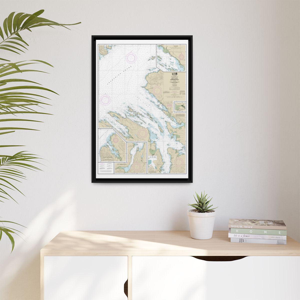 Chart 17368 Keku Strait-northern part, including Saginaw and Security Bays and Port Camden;Kake Inset - NOAA Nautical Chart Floating Frame Canvas | 20" x 30" | 24" x 36" | 32" x 48" - Black context-1