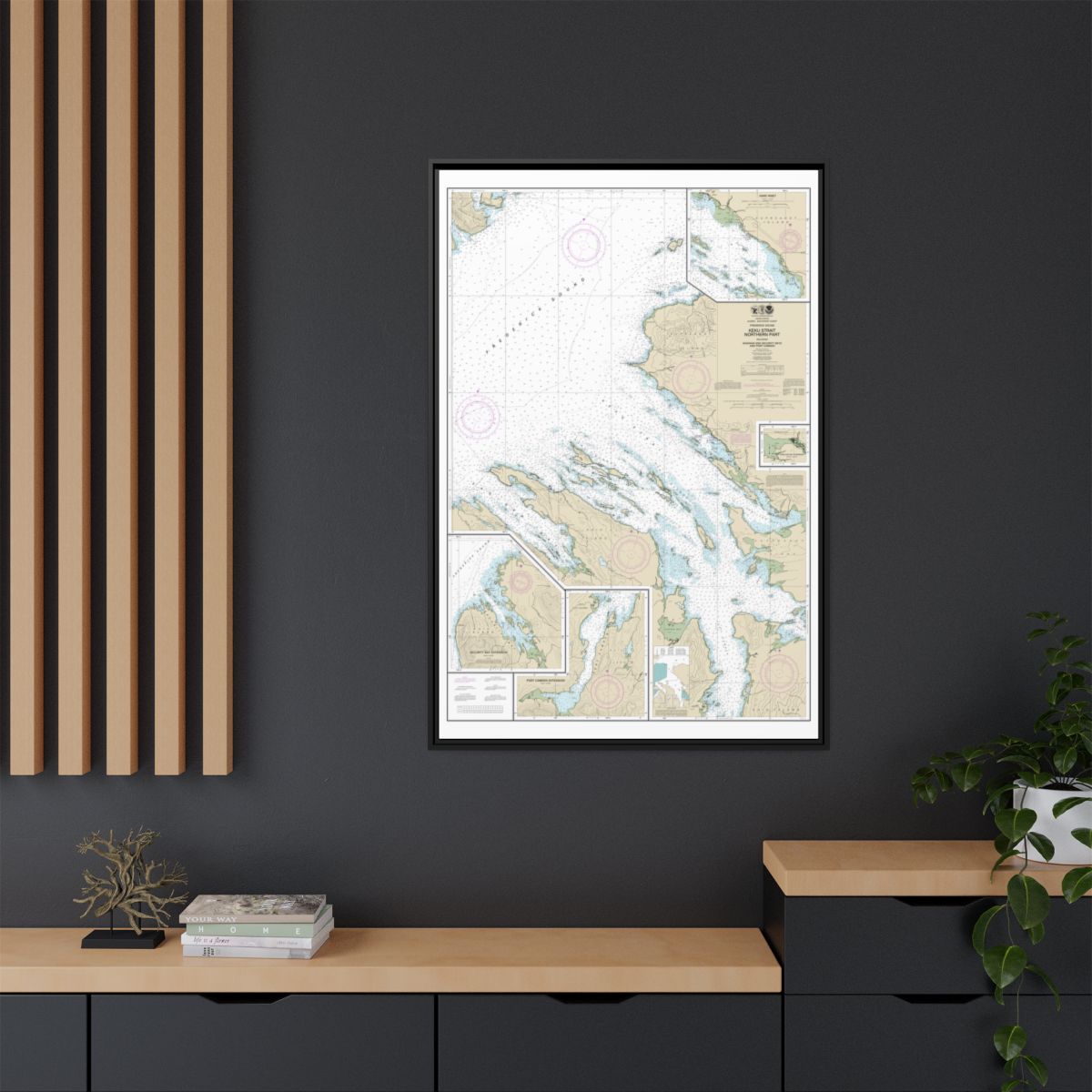Chart 17368 Keku Strait-northern part, including Saginaw and Security Bays and Port Camden;Kake Inset - NOAA Nautical Chart Floating Frame Canvas | 20" x 30" | 24" x 36" | 32" x 48" - Black context-2