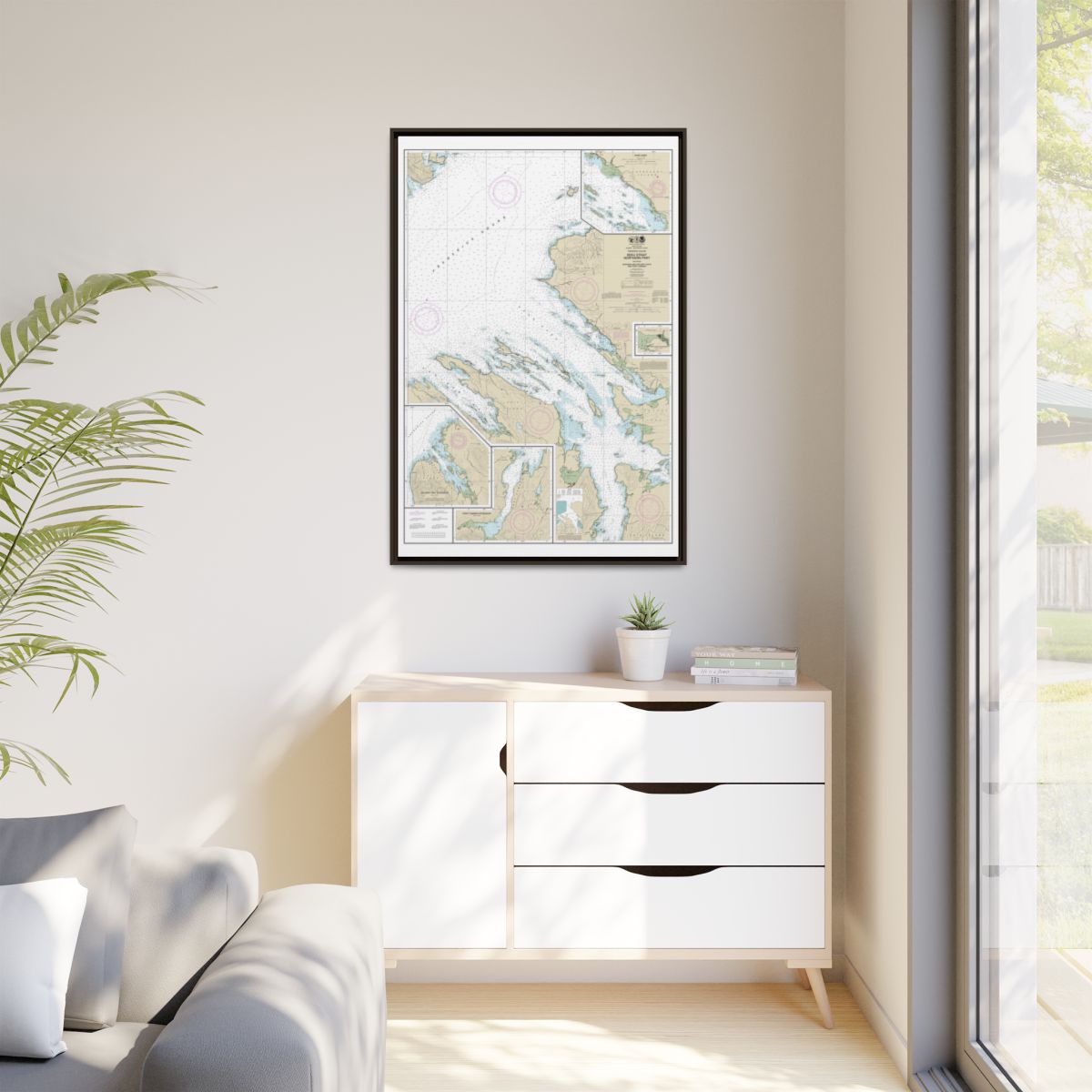 Chart 17368 Keku Strait-northern part, including Saginaw and Security Bays and Port Camden;Kake Inset - NOAA Nautical Chart Floating Frame Canvas | 20" x 30" | 24" x 36" | 32" x 48" - Espresso context-1