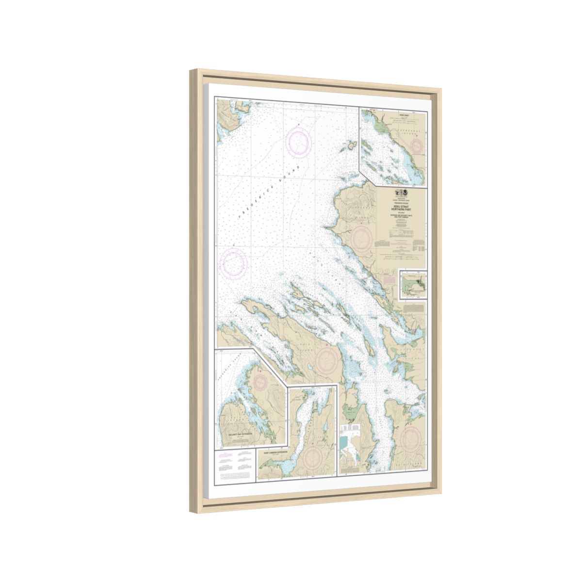 Chart 17368 Keku Strait-northern part, including Saginaw and Security Bays and Port Camden;Kake Inset - NOAA Nautical Chart Floating Frame Canvas | 20" x 30" | 24" x 36" | 32" x 48" - Natural side