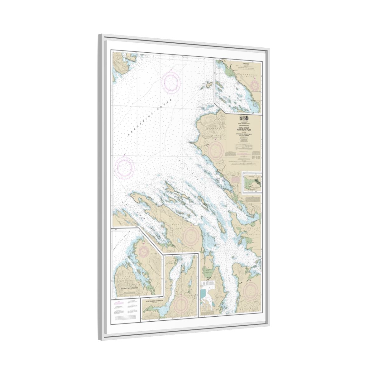 Chart 17368 Keku Strait-northern part, including Saginaw and Security Bays and Port Camden;Kake Inset - NOAA Nautical Chart Floating Frame Canvas | 20" x 30" | 24" x 36" | 32" x 48" - White side