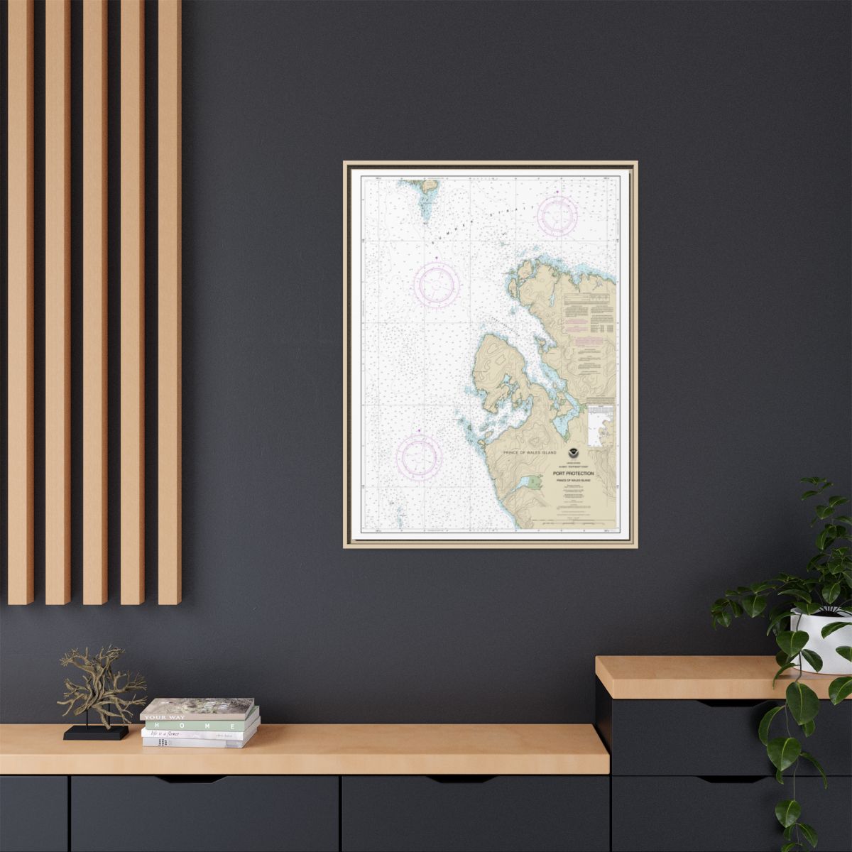 Chart 17378 Port Protection, Prince of Wales Island - NOAA Nautical Chart Floating Frame Canvas | 24" x 32" | 30" x 40" - Natural context-2