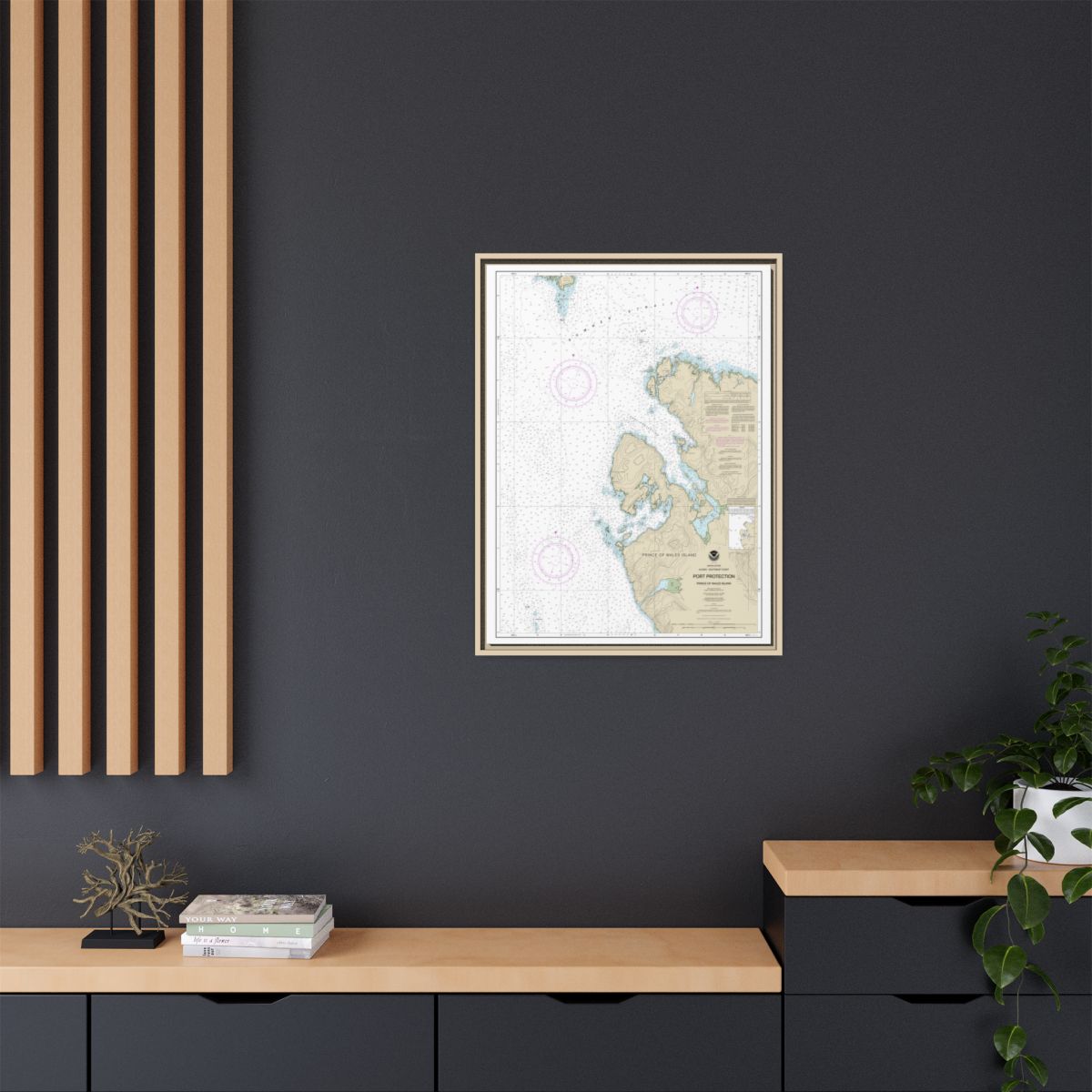 Chart 17378 Port Protection, Prince of Wales Island - NOAA Nautical Chart Floating Frame Canvas | 24" x 32" | 30" x 40" - Natural context-2