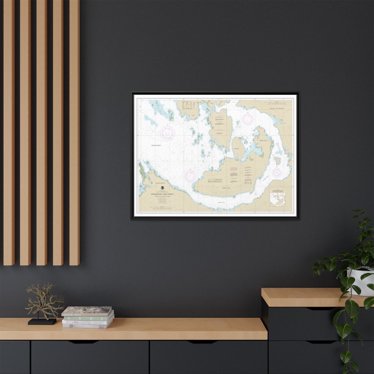 Chart 17379 Shakan Bay And Strait, Alaska - NOAA Nautical Chart Floating Frame Canvas | 32" x 24" | 40" x 30" - Black context-2