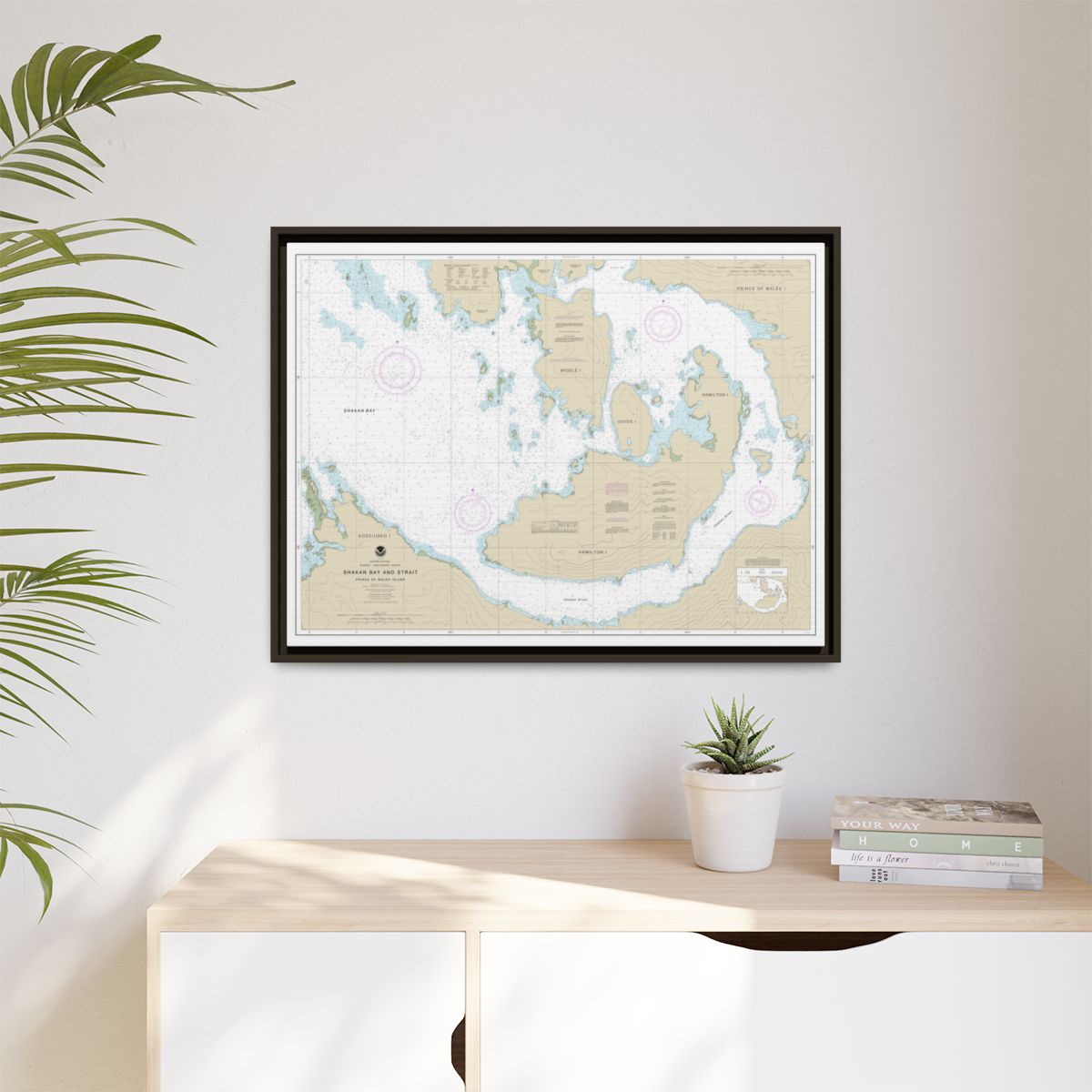 Chart 17379 Shakan Bay And Strait, Alaska - NOAA Nautical Chart Floating Frame Canvas | 32" x 24" | 40" x 30" - Espresso context-1