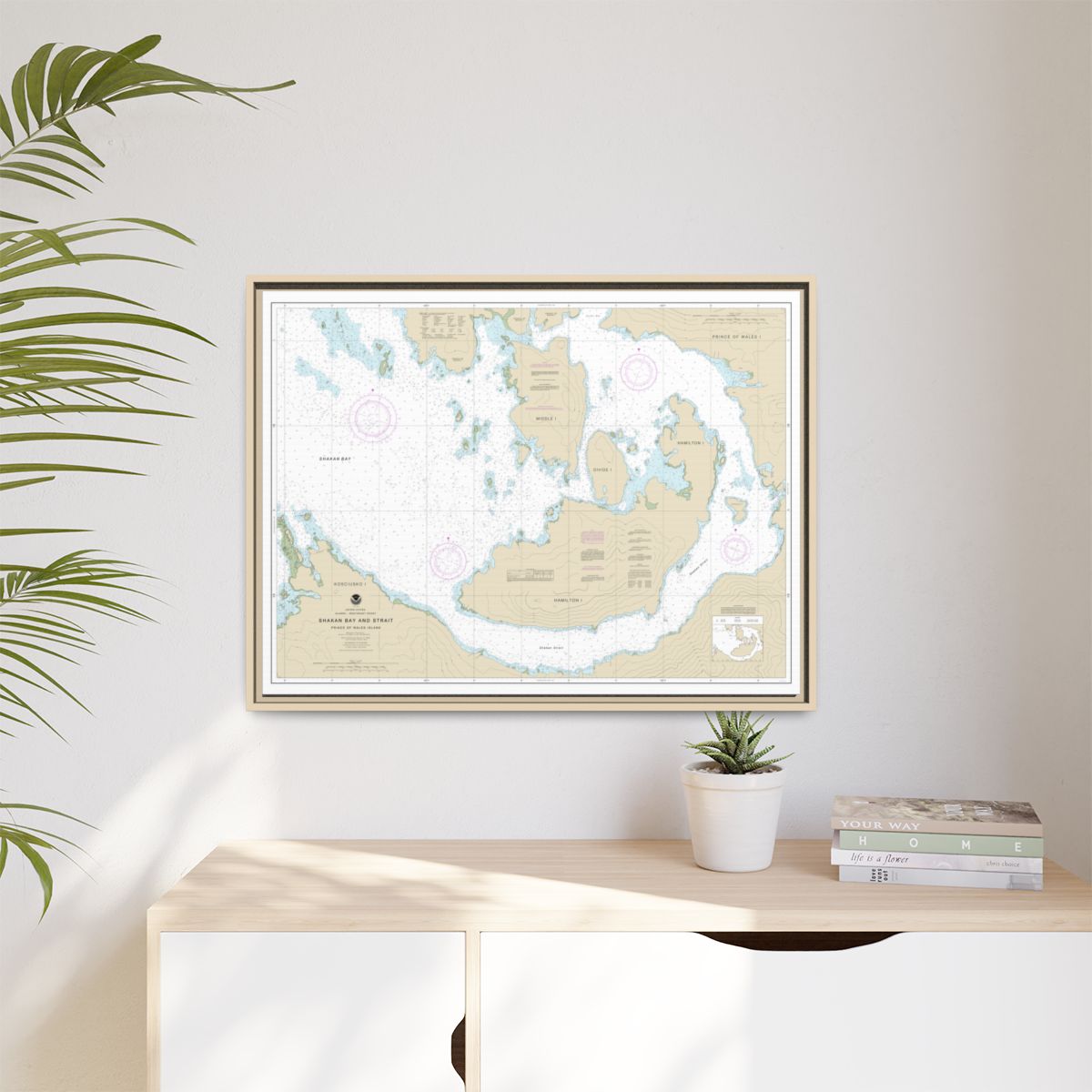Chart 17379 Shakan Bay And Strait, Alaska - NOAA Nautical Chart Floating Frame Canvas | 32" x 24" | 40" x 30" - Natural context-1