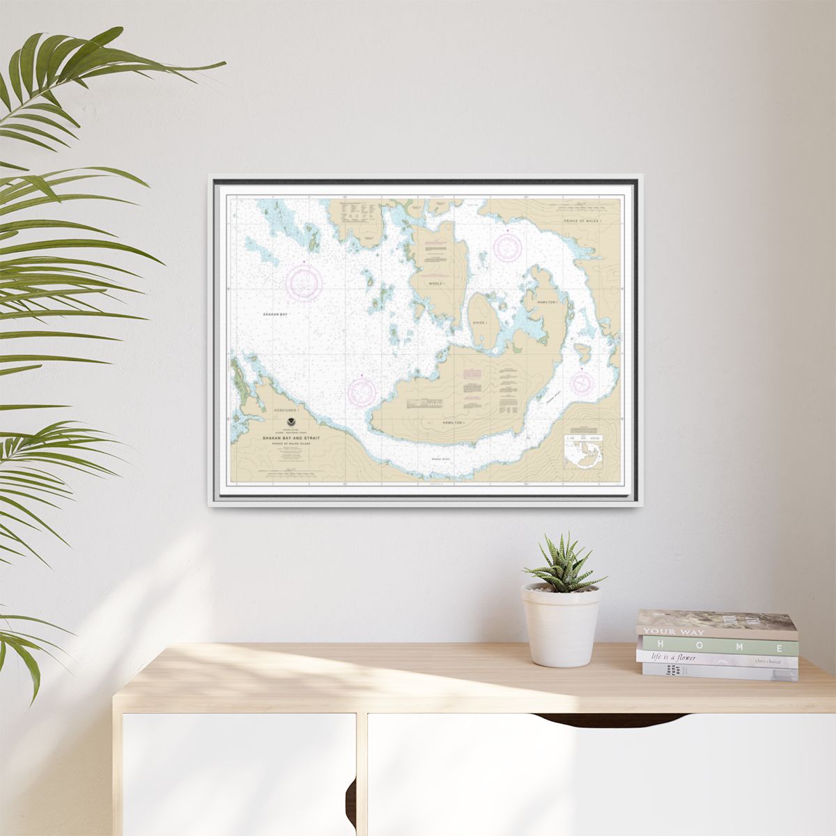 Chart 17379 Shakan Bay And Strait, Alaska - NOAA Nautical Chart Floating Frame Canvas | 32" x 24" | 40" x 30" - White context-1
