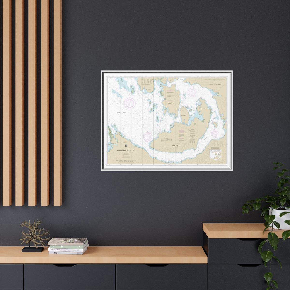 Chart 17379 Shakan Bay And Strait, Alaska - NOAA Nautical Chart Floating Frame Canvas | 32" x 24" | 40" x 30" - White context-2