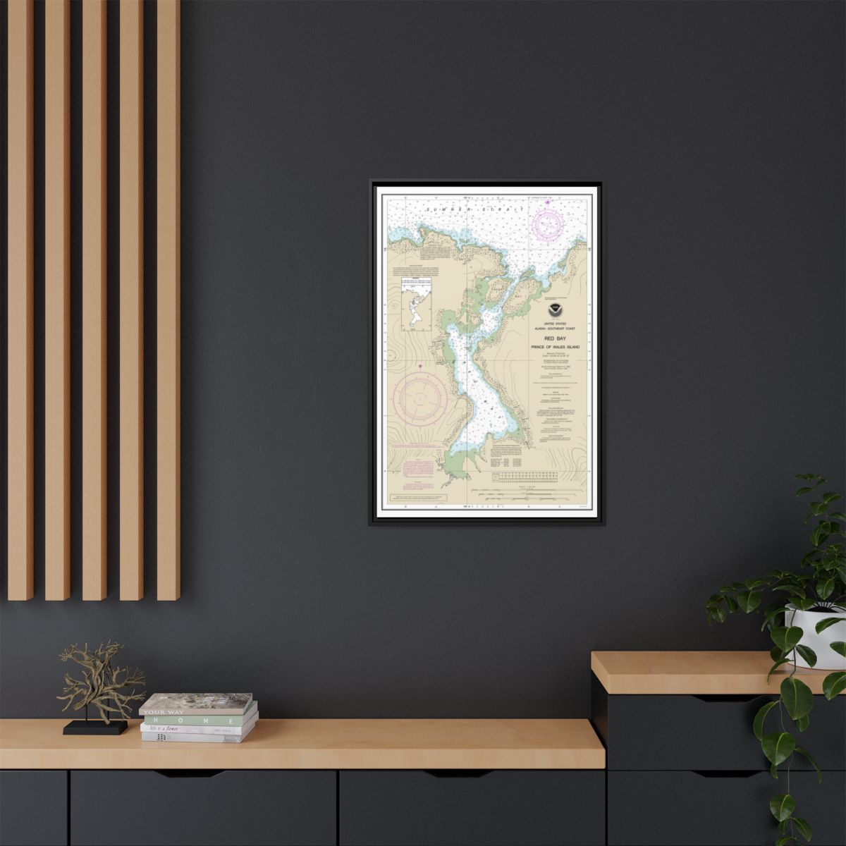 Chart 17381 Red Bay, Prince of Wales Island - NOAA Nautical Chart Floating Frame Canvas | 20" x 30" | 24" x 36" | 32" x 48" - Black context-2