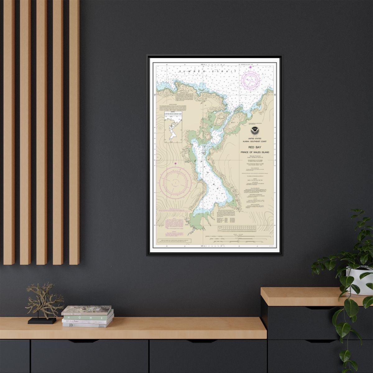 Chart 17381 Red Bay, Prince of Wales Island - NOAA Nautical Chart Floating Frame Canvas | 20" x 30" | 24" x 36" | 32" x 48" - Black context-2