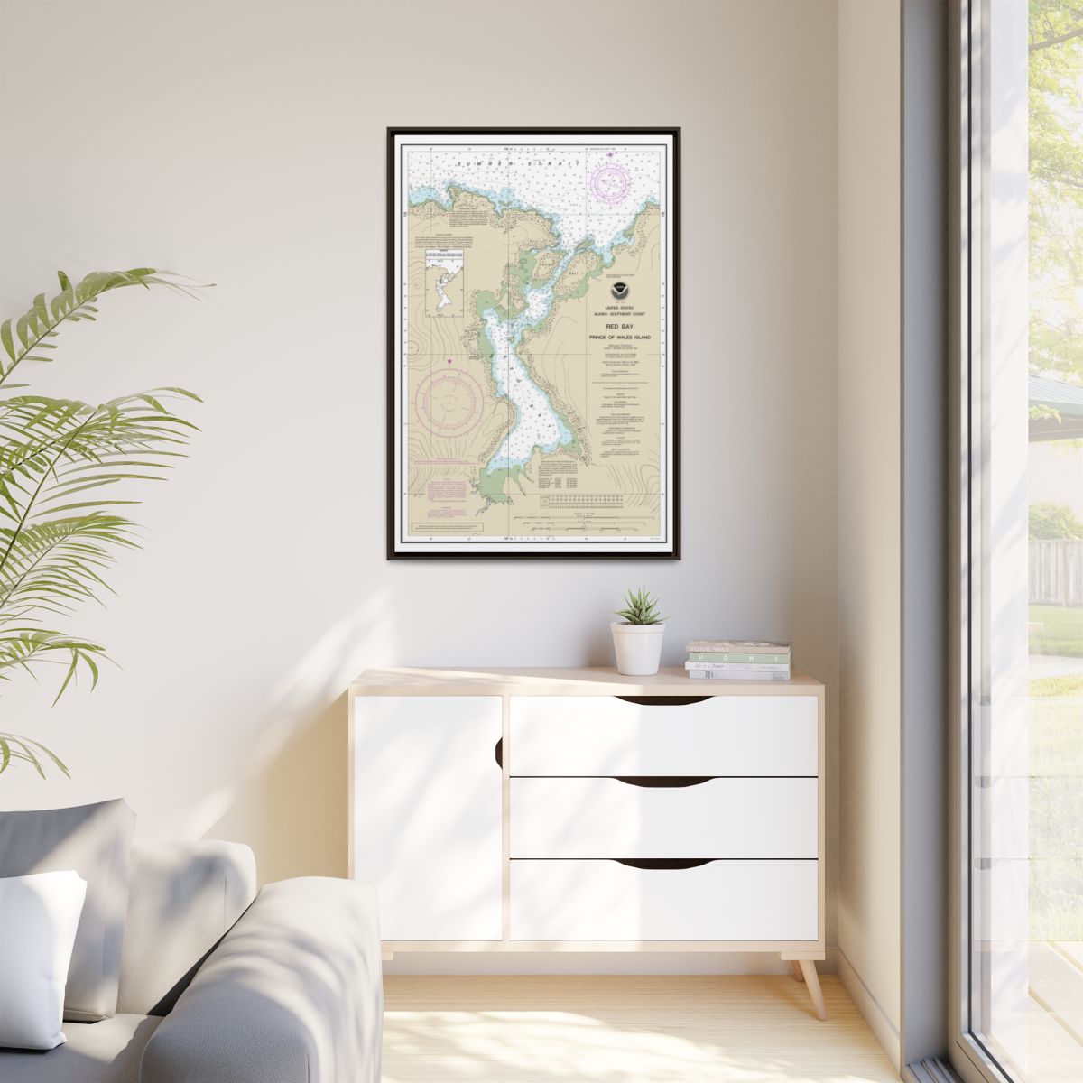 Chart 17381 Red Bay, Prince of Wales Island - NOAA Nautical Chart Floating Frame Canvas | 20" x 30" | 24" x 36" | 32" x 48" - Espresso context-1