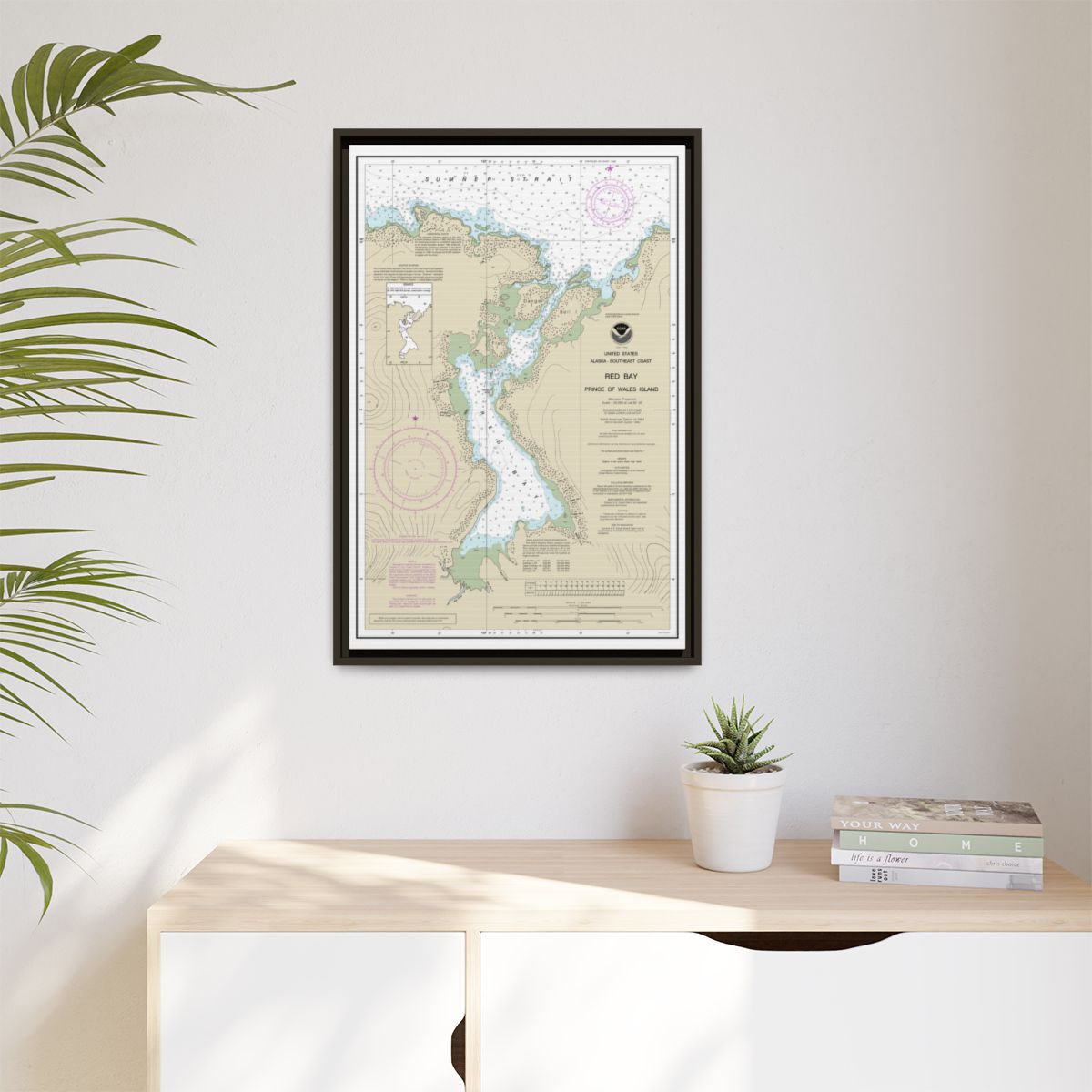 Chart 17381 Red Bay, Prince of Wales Island - NOAA Nautical Chart Floating Frame Canvas | 20" x 30" | 24" x 36" | 32" x 48" - Espresso context-1