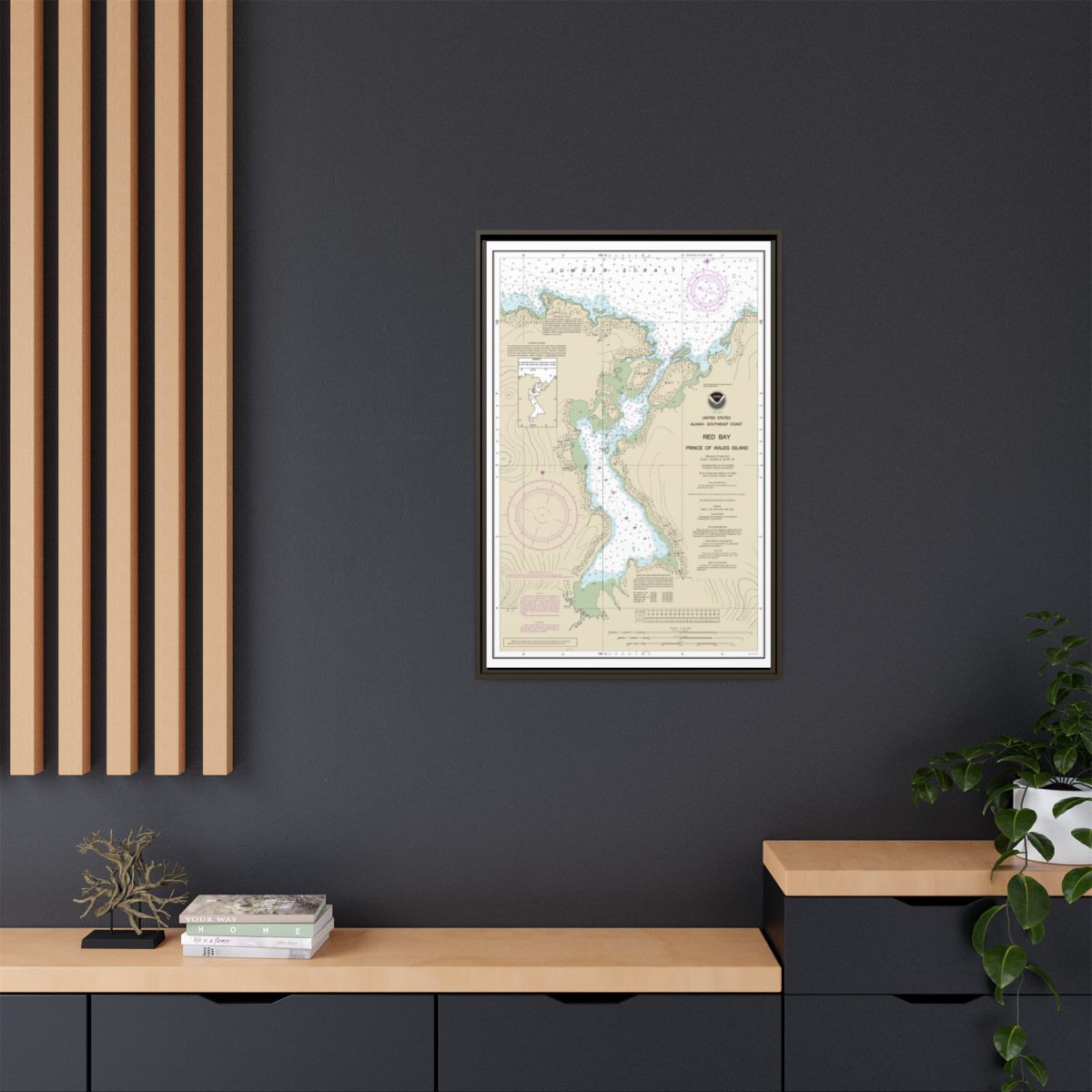 Chart 17381 Red Bay, Prince of Wales Island - NOAA Nautical Chart Floating Frame Canvas | 20" x 30" | 24" x 36" | 32" x 48" - Espresso context-2