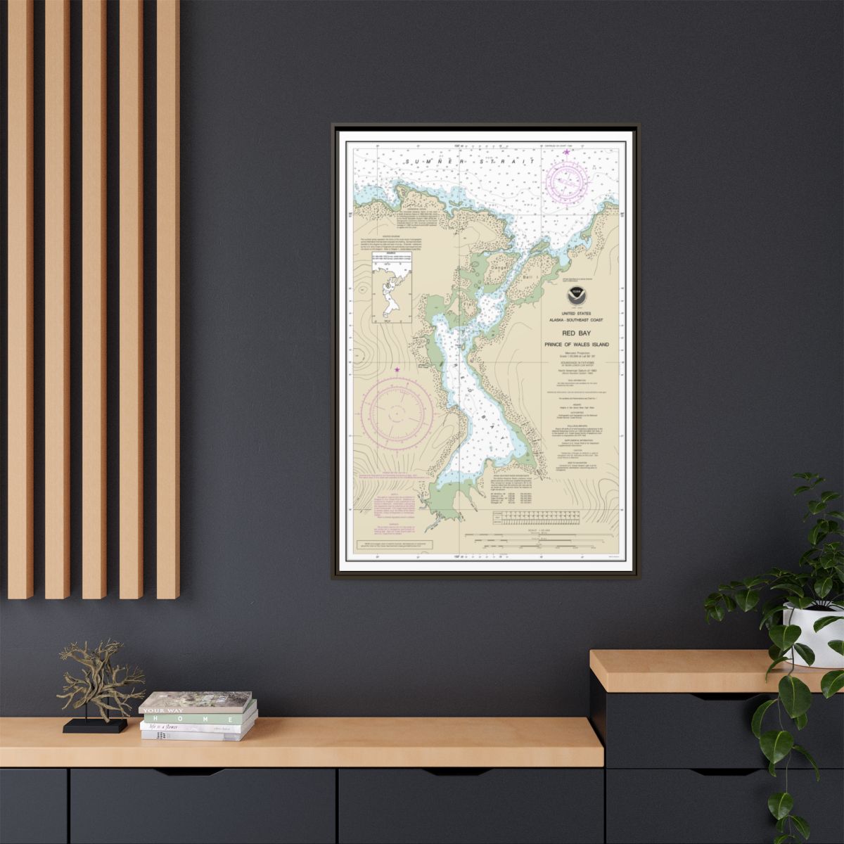 Chart 17381 Red Bay, Prince of Wales Island - NOAA Nautical Chart Floating Frame Canvas | 20" x 30" | 24" x 36" | 32" x 48" - Espresso context-2