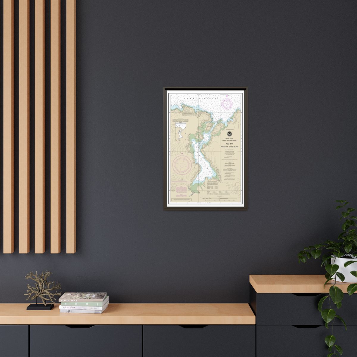 Chart 17381 Red Bay, Prince of Wales Island - NOAA Nautical Chart Floating Frame Canvas | 20" x 30" | 24" x 36" | 32" x 48" - Espresso context-2