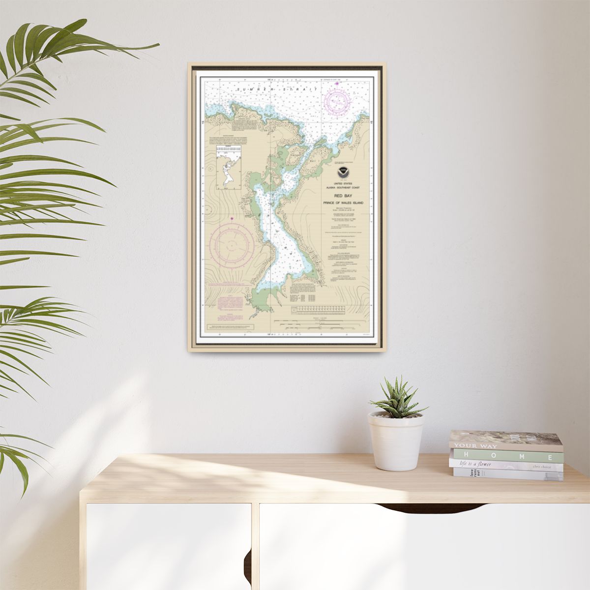 Chart 17381 Red Bay, Prince of Wales Island - NOAA Nautical Chart Floating Frame Canvas | 20" x 30" | 24" x 36" | 32" x 48" - Natural context-1