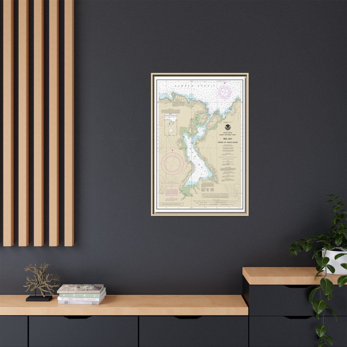 Chart 17381 Red Bay, Prince of Wales Island - NOAA Nautical Chart Floating Frame Canvas | 20" x 30" | 24" x 36" | 32" x 48" - Natural context-2