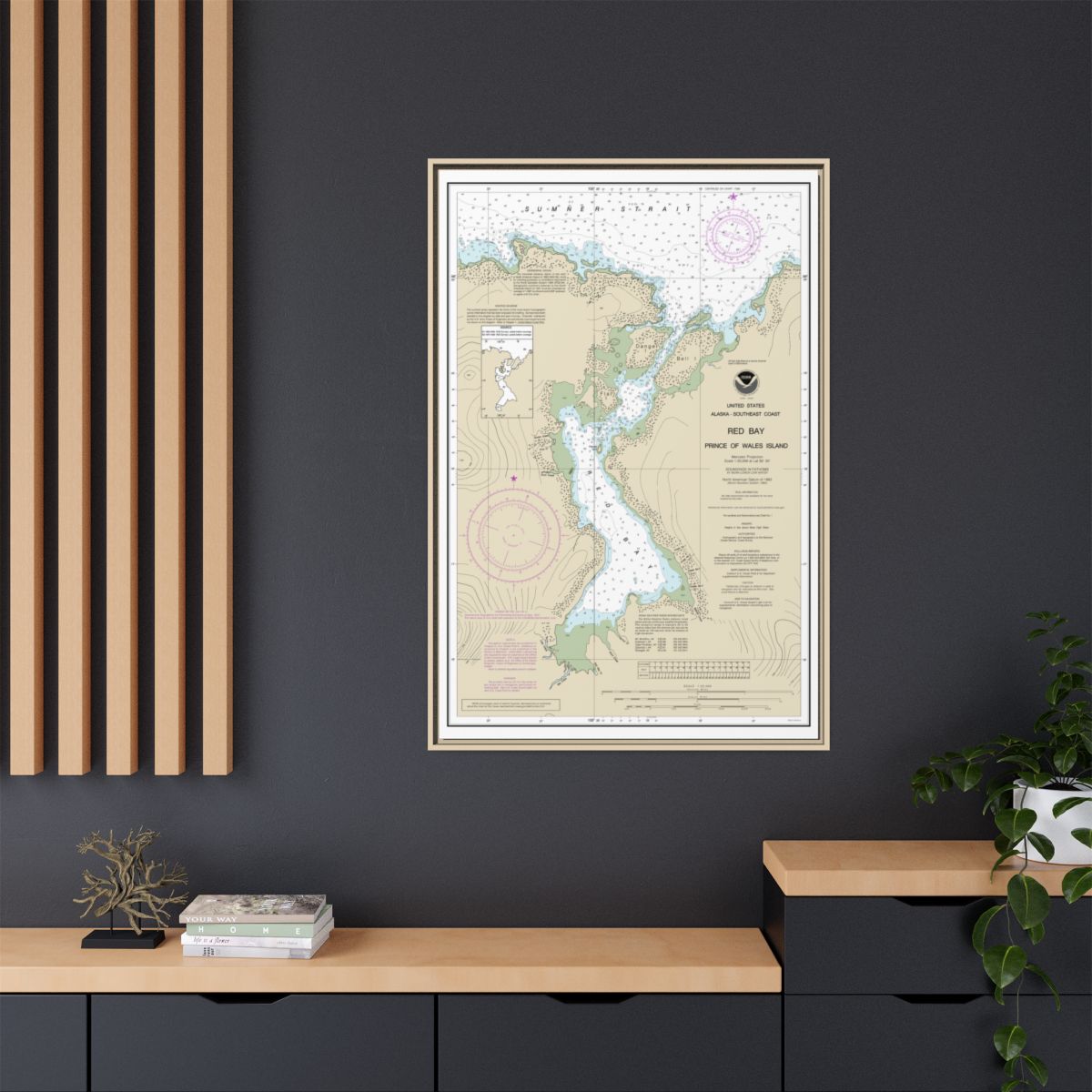 Chart 17381 Red Bay, Prince of Wales Island - NOAA Nautical Chart Floating Frame Canvas | 20" x 30" | 24" x 36" | 32" x 48" - Natural context-2