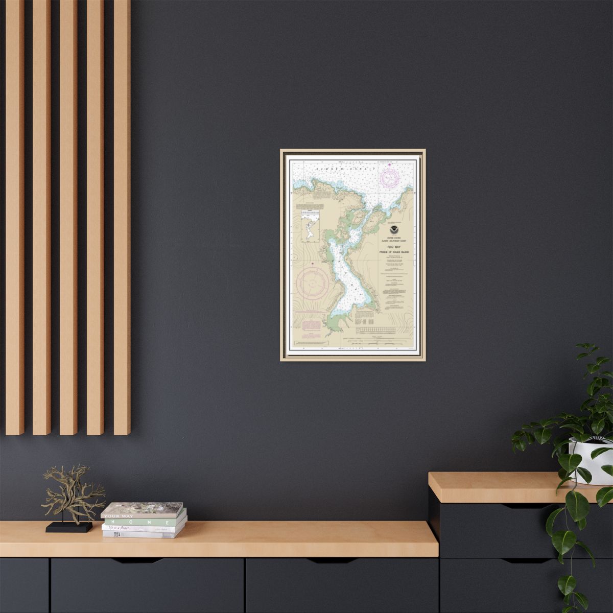 Chart 17381 Red Bay, Prince of Wales Island - NOAA Nautical Chart Floating Frame Canvas | 20" x 30" | 24" x 36" | 32" x 48" - Natural context-2