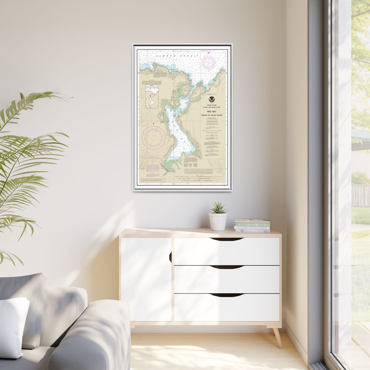 Chart 17381 Red Bay, Prince of Wales Island - NOAA Nautical Chart Floating Frame Canvas | 20" x 30" | 24" x 36" | 32" x 48" - White context-1
