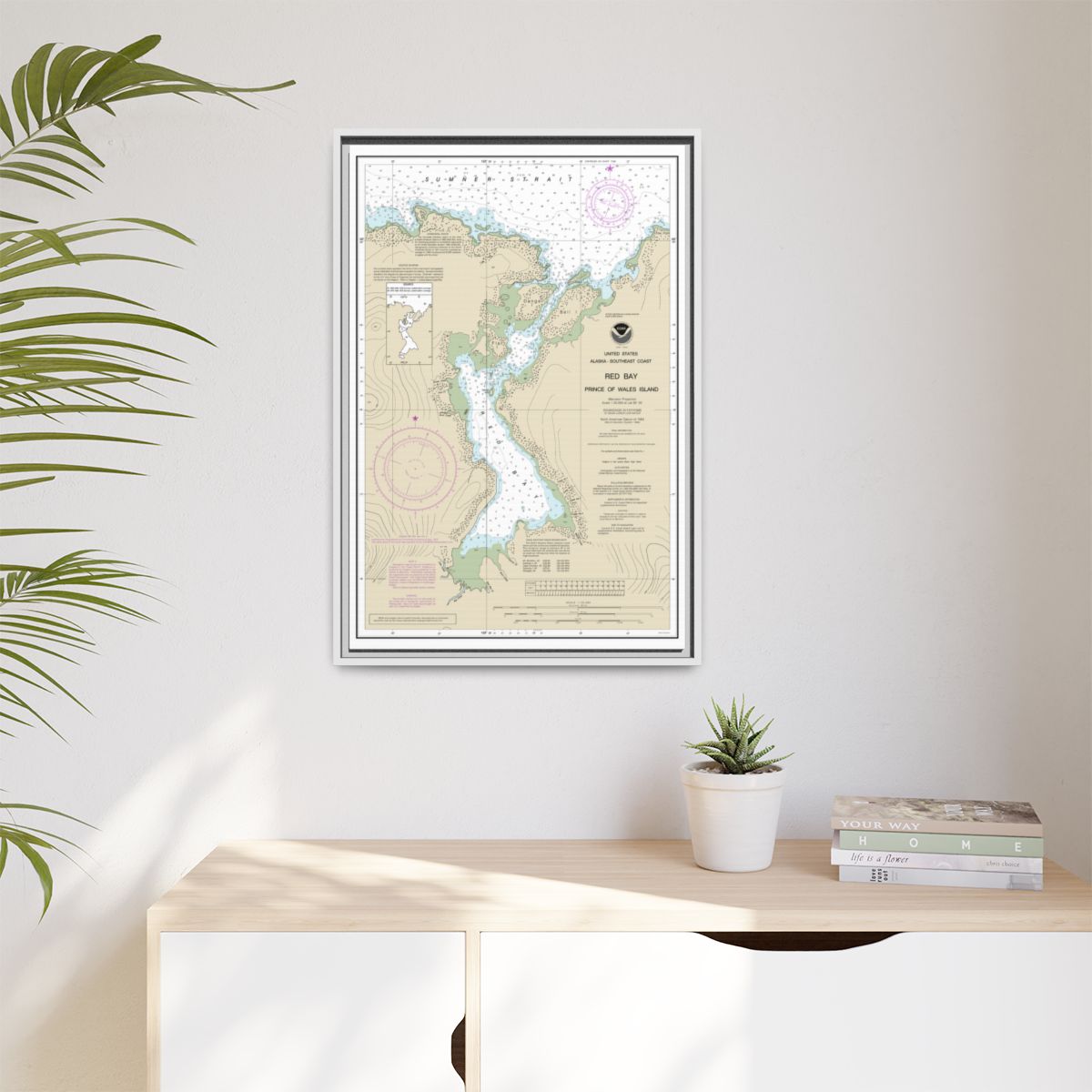 Chart 17381 Red Bay, Prince of Wales Island - NOAA Nautical Chart Floating Frame Canvas | 20" x 30" | 24" x 36" | 32" x 48" - White context-1