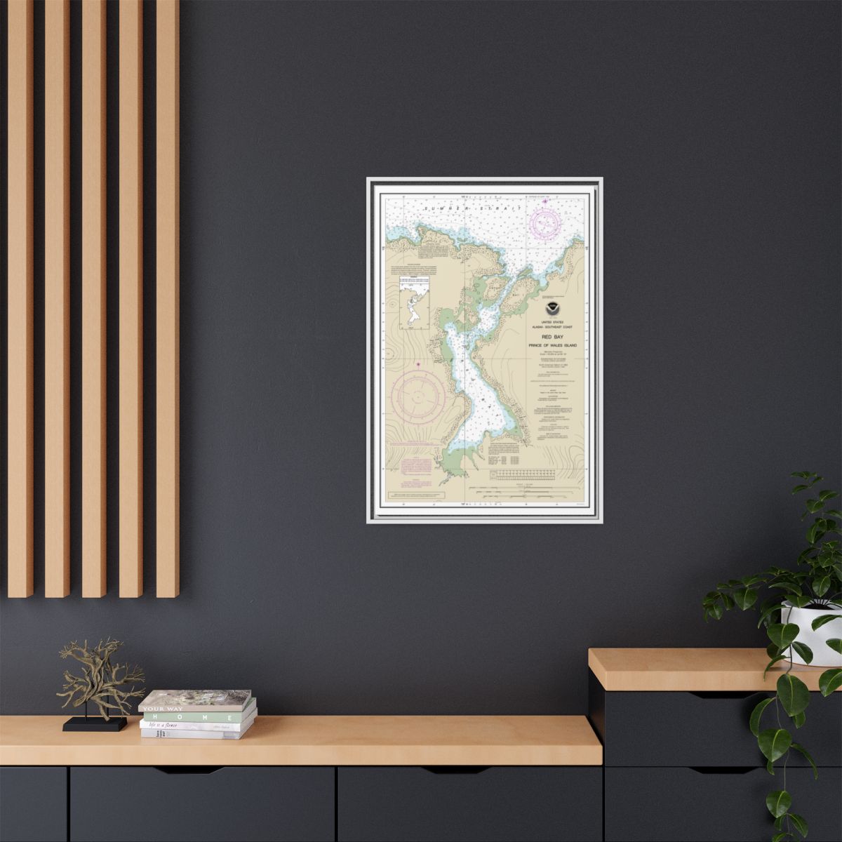 Chart 17381 Red Bay, Prince of Wales Island - NOAA Nautical Chart Floating Frame Canvas | 20" x 30" | 24" x 36" | 32" x 48" - White context-2