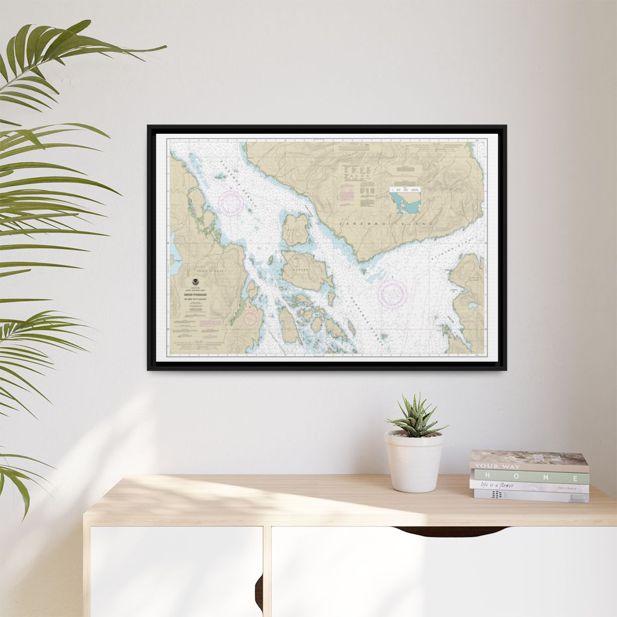 Chart 17383 Snow Passage, Alaska - NOAA Nautical Chart Floating Frame Canvas | 30" x 20" | 36" x 24" | 48" x 32" - Black context-1