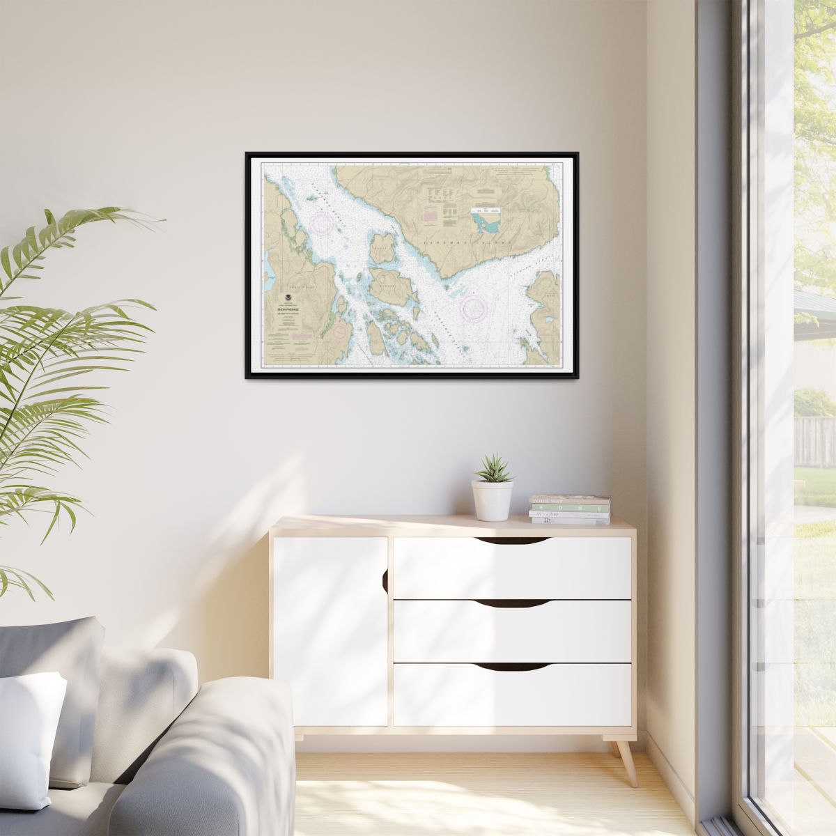 Chart 17383 Snow Passage, Alaska - NOAA Nautical Chart Floating Frame Canvas | 30" x 20" | 36" x 24" | 48" x 32" - Black context-1