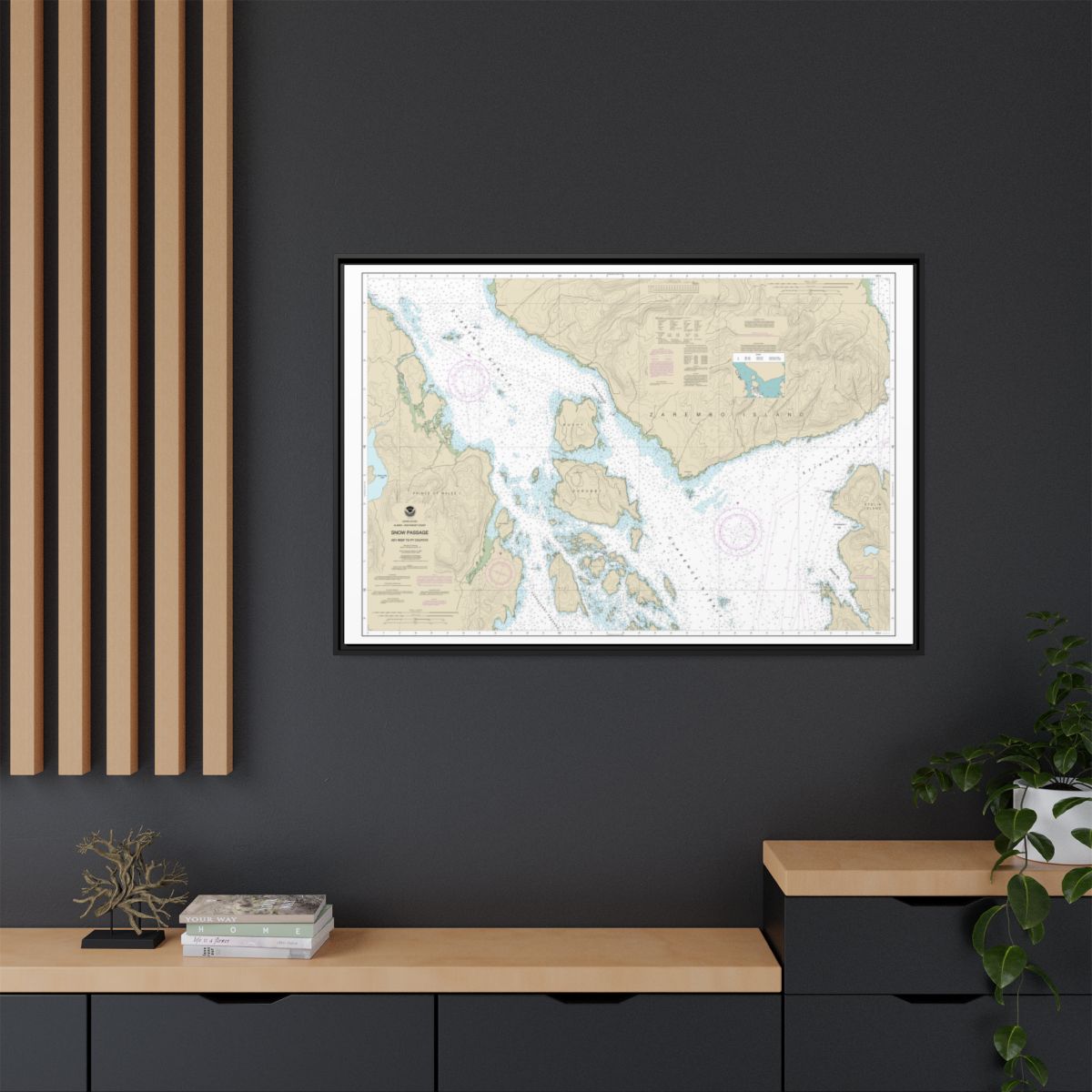 Chart 17383 Snow Passage, Alaska - NOAA Nautical Chart Floating Frame Canvas | 30" x 20" | 36" x 24" | 48" x 32" - Black context-2