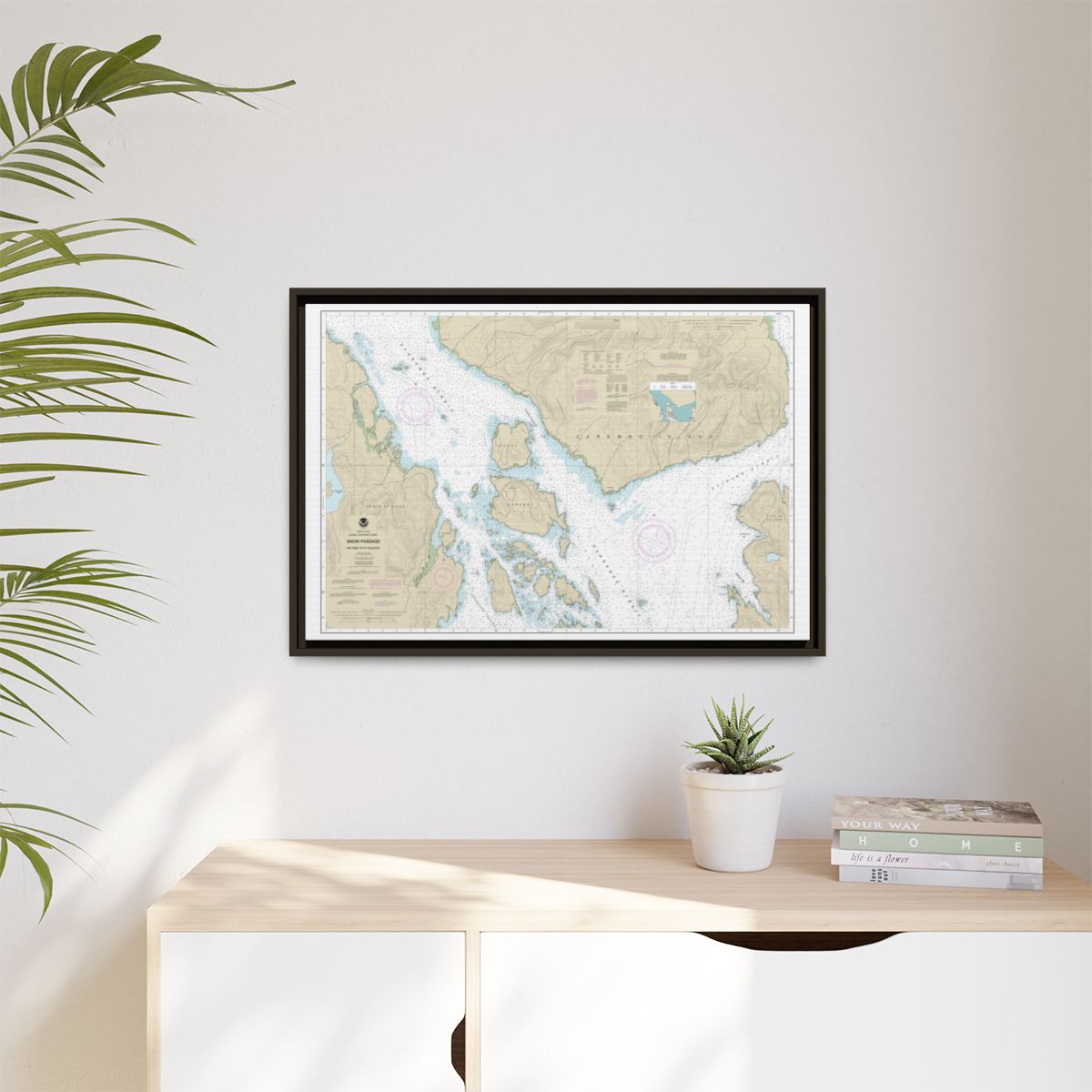 Chart 17383 Snow Passage, Alaska - NOAA Nautical Chart Floating Frame Canvas | 30" x 20" | 36" x 24" | 48" x 32" - Espresso context-1