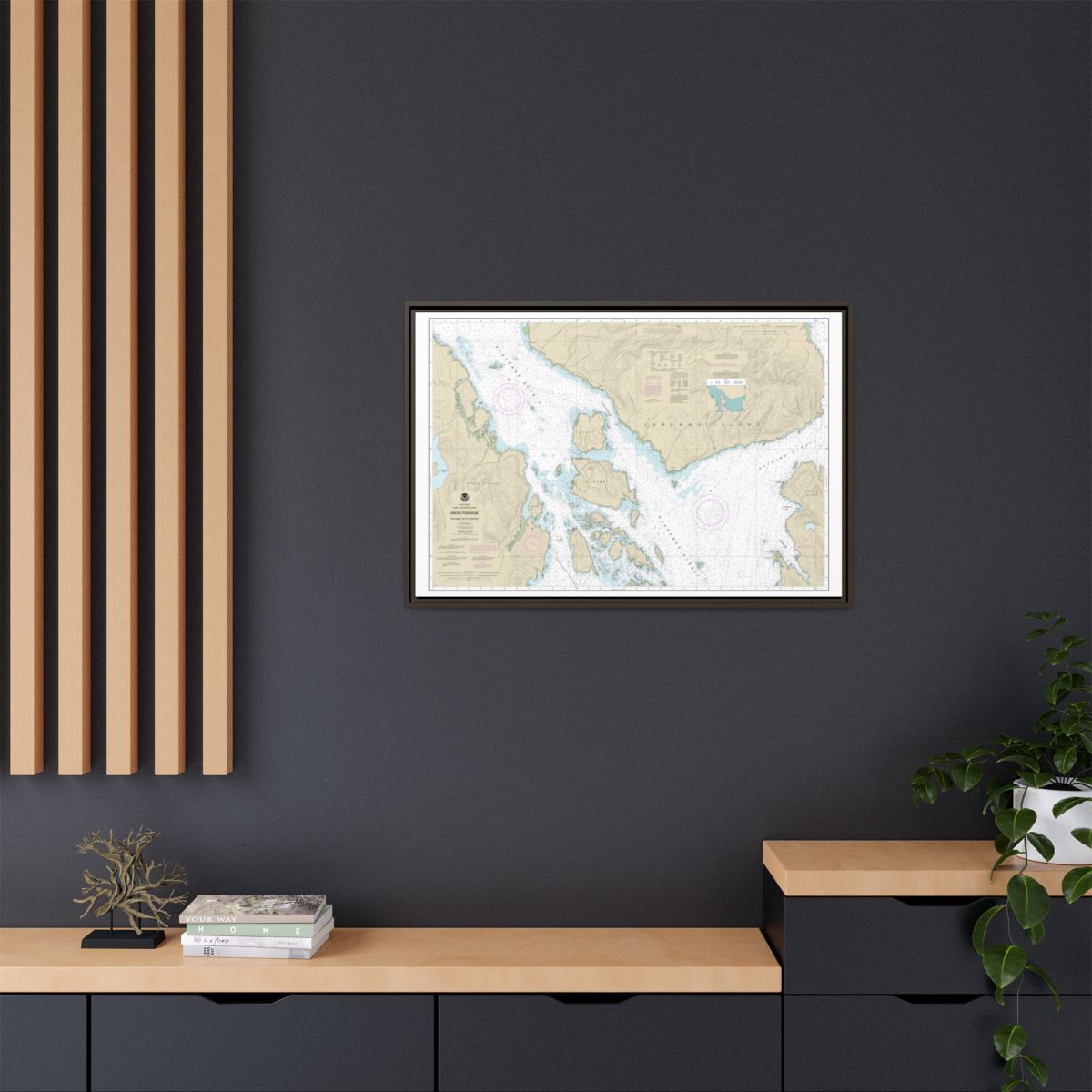 Chart 17383 Snow Passage, Alaska - NOAA Nautical Chart Floating Frame Canvas | 30" x 20" | 36" x 24" | 48" x 32" - Espresso context-2