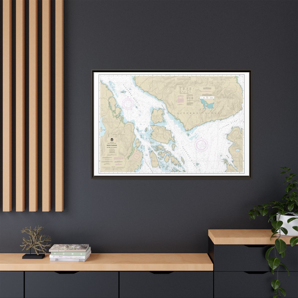 Chart 17383 Snow Passage, Alaska - NOAA Nautical Chart Floating Frame Canvas | 30" x 20" | 36" x 24" | 48" x 32" - Espresso context-2