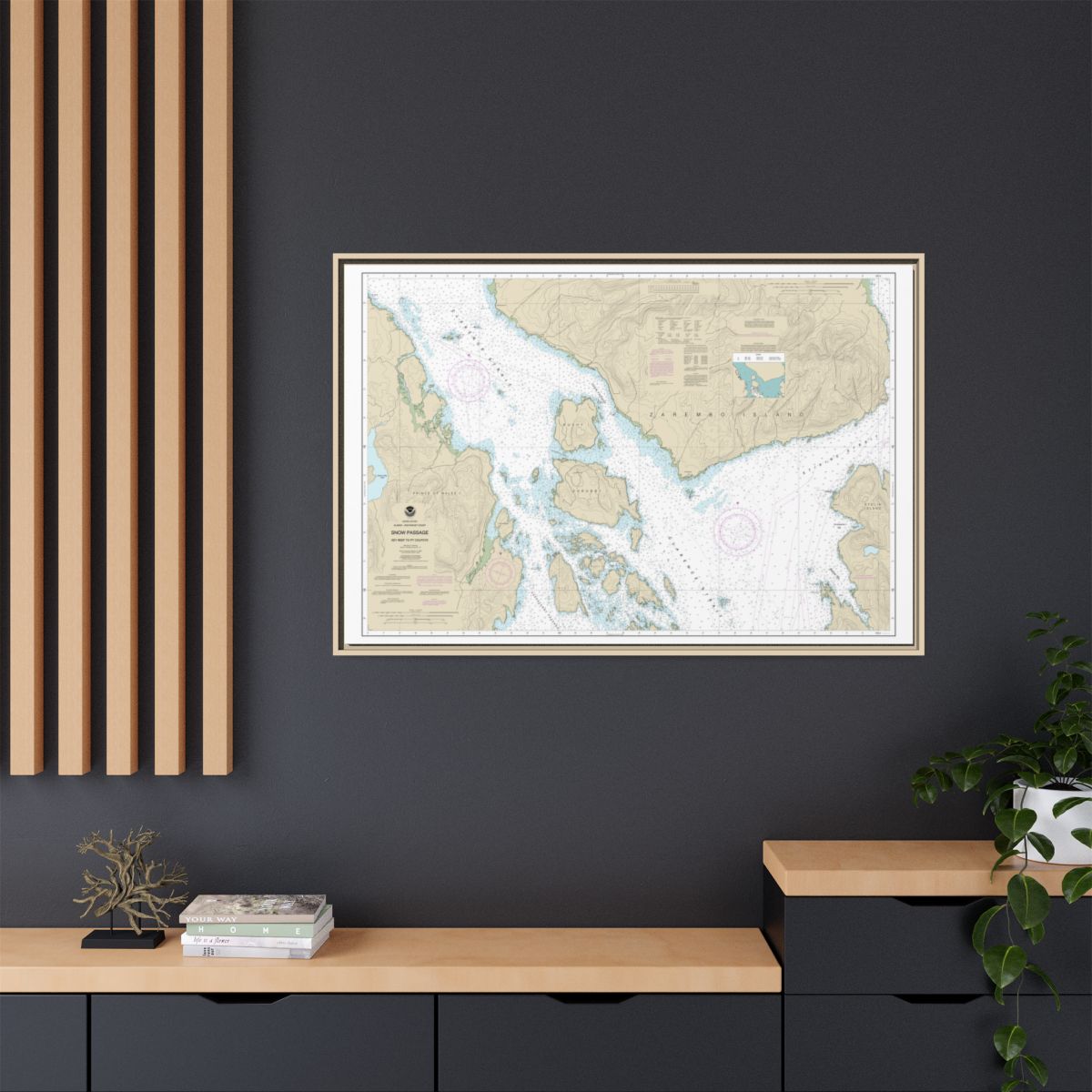 Chart 17383 Snow Passage, Alaska - NOAA Nautical Chart Floating Frame Canvas | 30" x 20" | 36" x 24" | 48" x 32" - Natural context-2