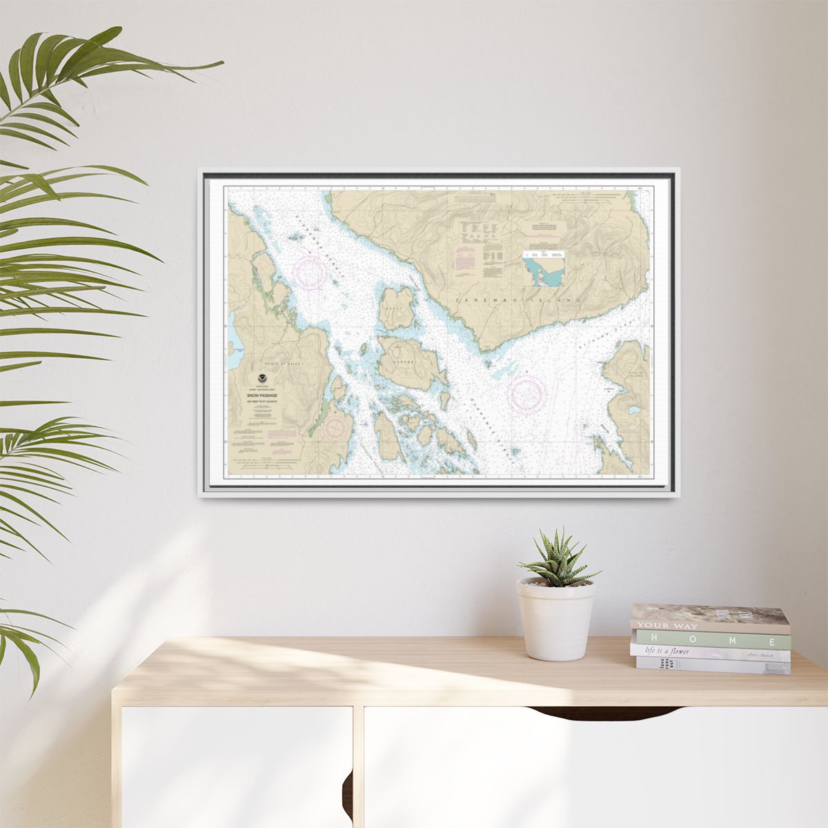 Chart 17383 Snow Passage, Alaska - NOAA Nautical Chart Floating Frame Canvas | 30" x 20" | 36" x 24" | 48" x 32" - White context-1