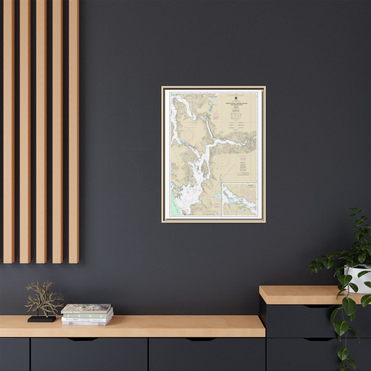 Chart 17385 Ernest Sound-Eastern Passage and Zimovia Strait;Zimovia Strait - NOAA Nautical Chart Floating Frame Canvas | 24" x 32" | 30" x 40" - Natural context-2