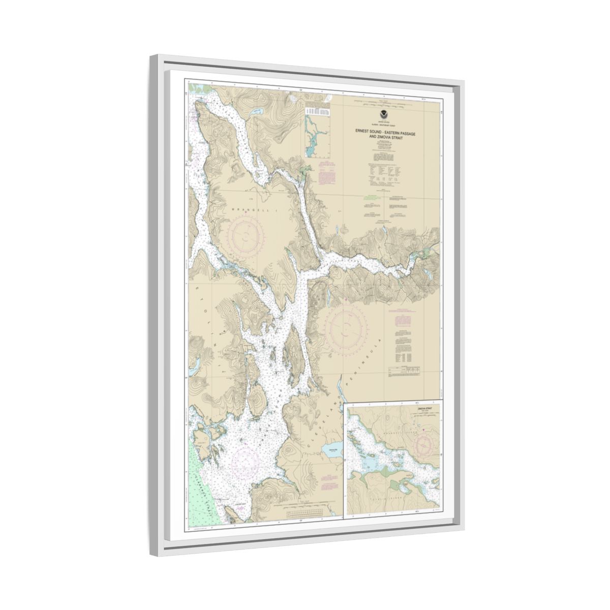 Chart 17385 Ernest Sound-Eastern Passage and Zimovia Strait;Zimovia Strait - NOAA Nautical Chart Floating Frame Canvas | 24" x 32" | 30" x 40" - White side