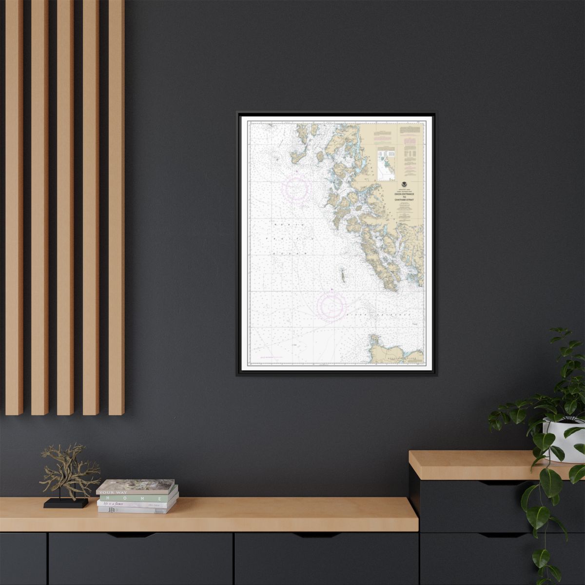Chart 17400 Dixon Entrance to Chatham Strait - NOAA Nautical Chart Floating Frame Canvas | 24" x 32" | 30" x 40" - Black context-2