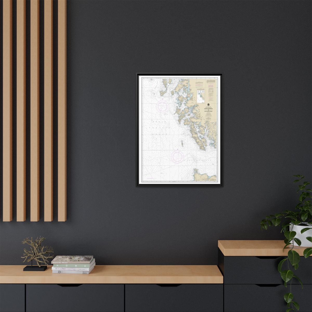 Chart 17400 Dixon Entrance to Chatham Strait - NOAA Nautical Chart Floating Frame Canvas | 24" x 32" | 30" x 40" - Black context-2