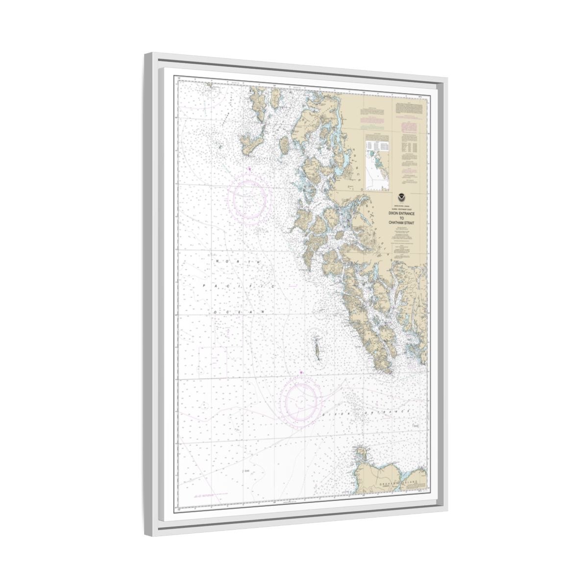 Chart 17400 Dixon Entrance to Chatham Strait - NOAA Nautical Chart Floating Frame Canvas | 24" x 32" | 30" x 40" - White side