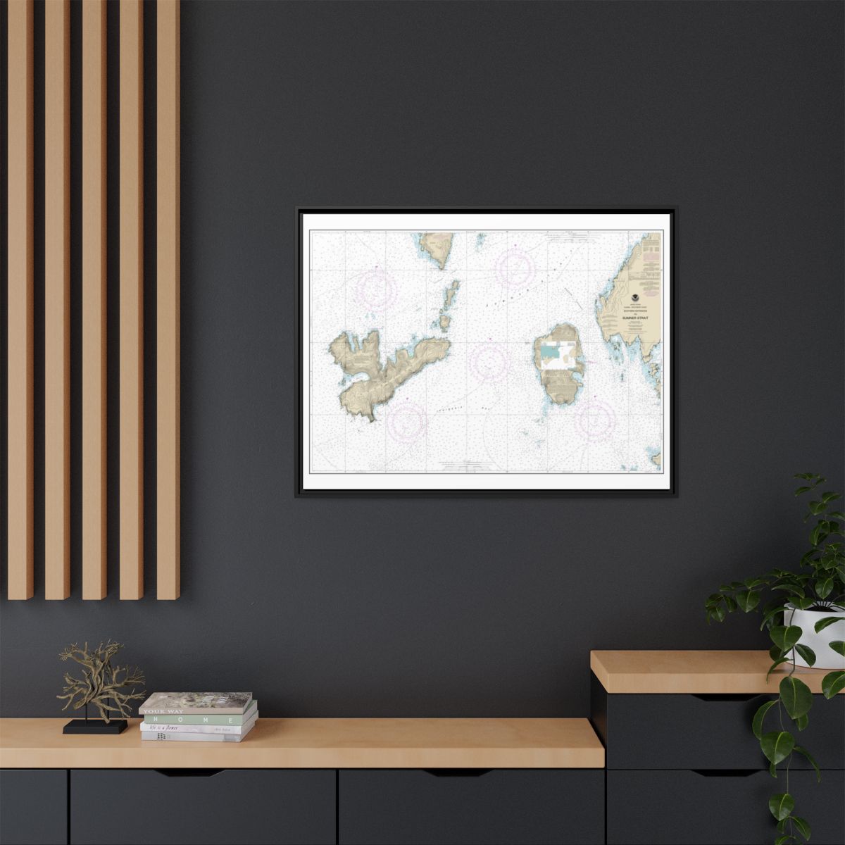 Chart 17402 Southern Entrances to Sumner Strait - NOAA Nautical Chart Floating Frame Canvas | 32" x 24" | 40" x 30" - Black context-2