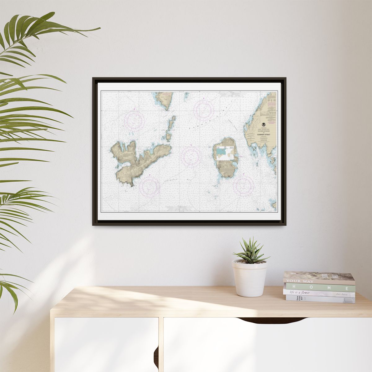 Chart 17402 Southern Entrances to Sumner Strait - NOAA Nautical Chart Floating Frame Canvas | 32" x 24" | 40" x 30" - Espresso context-1