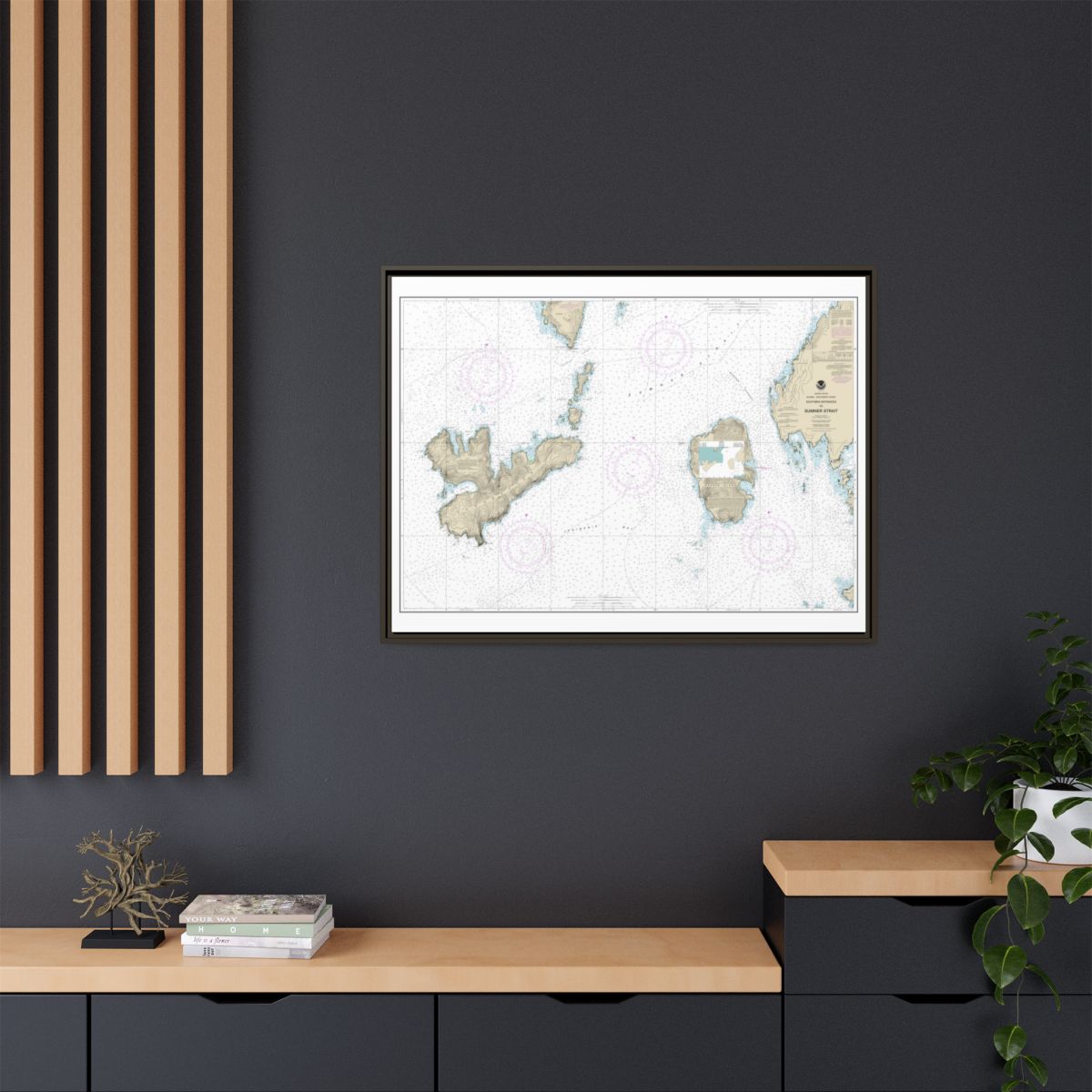 Chart 17402 Southern Entrances to Sumner Strait - NOAA Nautical Chart Floating Frame Canvas | 32" x 24" | 40" x 30" - Espresso context-2