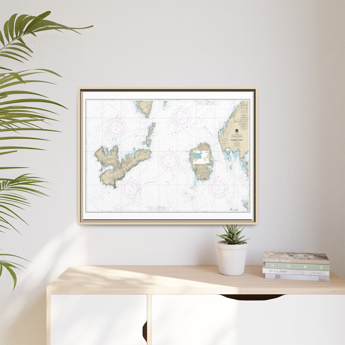 Chart 17402 Southern Entrances to Sumner Strait - NOAA Nautical Chart Floating Frame Canvas | 32" x 24" | 40" x 30" - Natural context-1