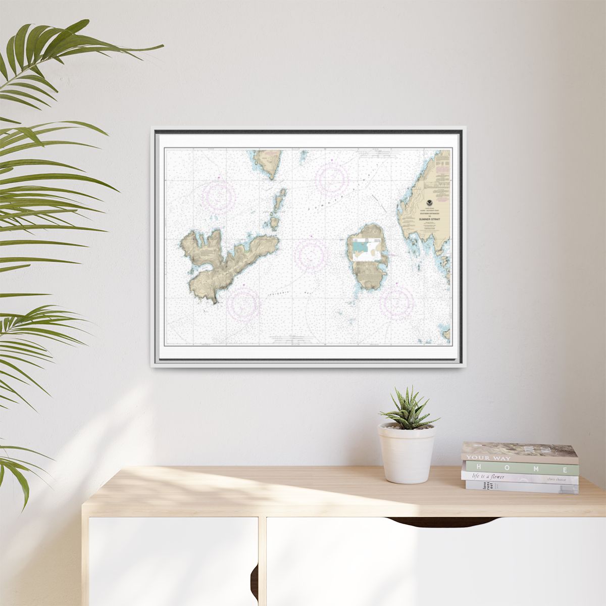 Chart 17402 Southern Entrances to Sumner Strait - NOAA Nautical Chart Floating Frame Canvas | 32" x 24" | 40" x 30" - White context-1